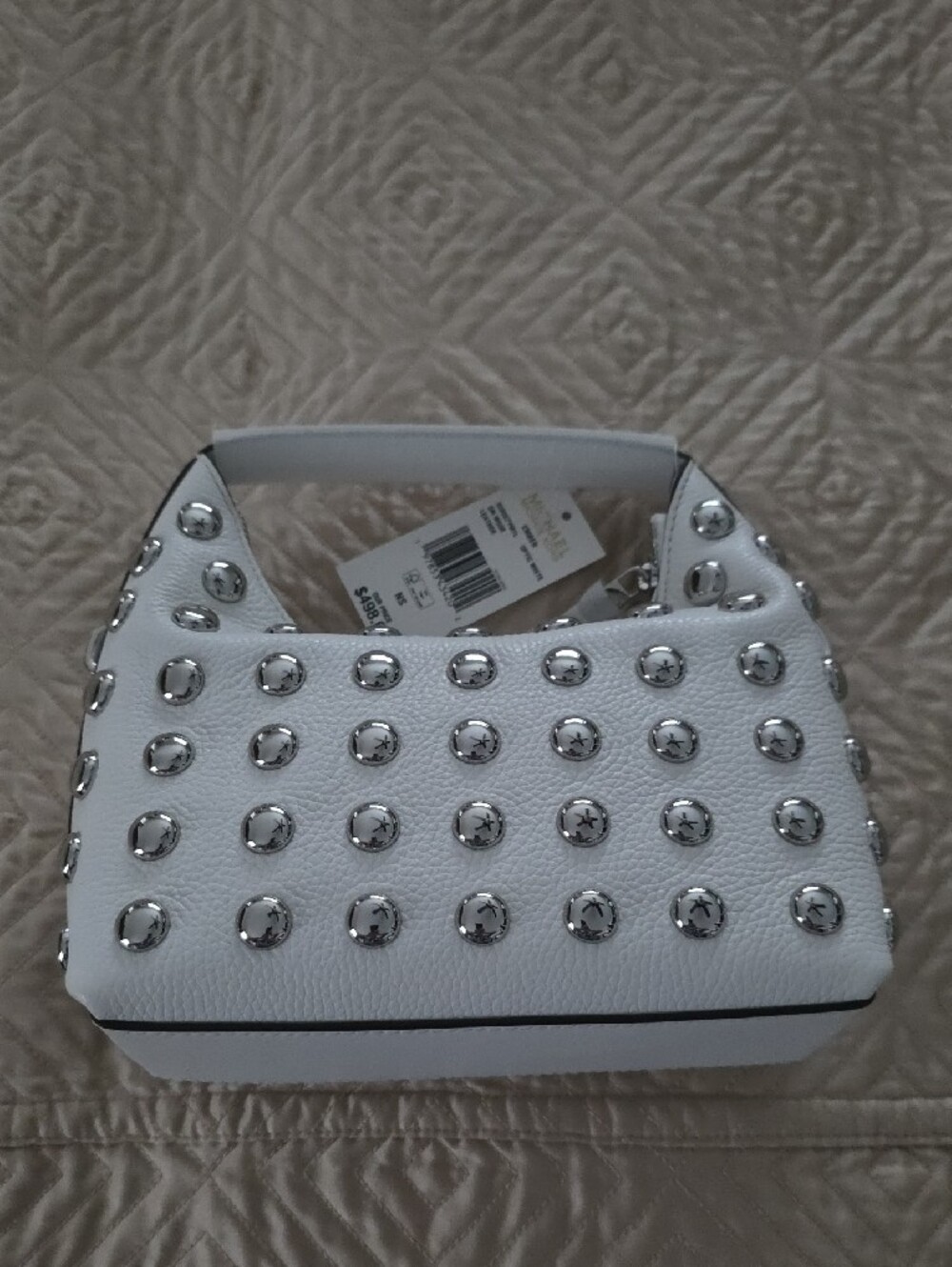 MICHAEL KORS White Studded Pebbled Leather Mini Bag - Picture 3 of 16